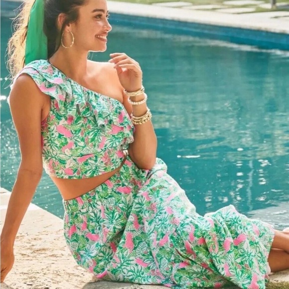 Lilly Pulitzer Kasida 2 piece Crop top skirt set 12 Just Wing It Botanical - Picture 2 of 7
